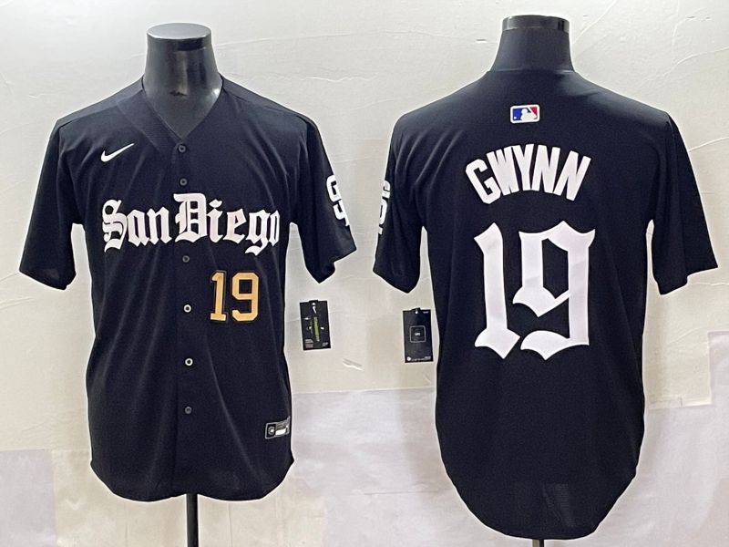 Men 2025 San Diego Padres #19 Gwynn Black Five generations Joint Name Nike MLB Jersey style 2